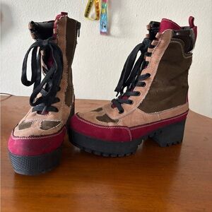BAMBOO Women's Burgundy and Brown Platform Boots